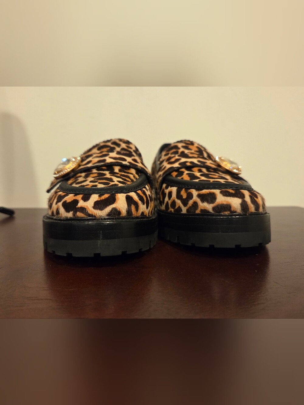 kate spade Leopard Print Jeweled Penny Loafers - Brown/Black,Size 6.5B - Picture 6 of 14